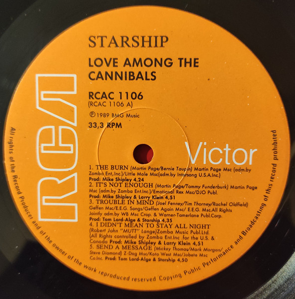 Starship - Love Among The Cannibals - Used Vinyl Record image 3