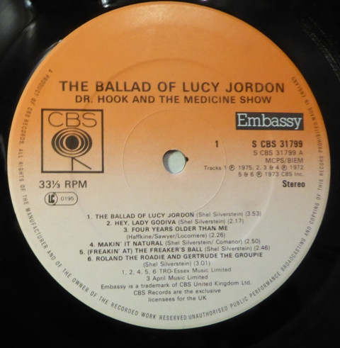 Dr. Hook & The Medic - Ballad Of Lucy Jordon - Used Vinyl Record image 3