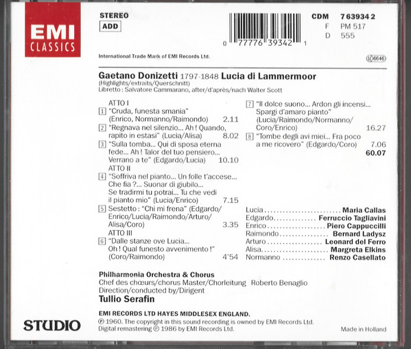 Gaetano Donizetti - Lucia di Lammermoor Highlights - Used CD image 2