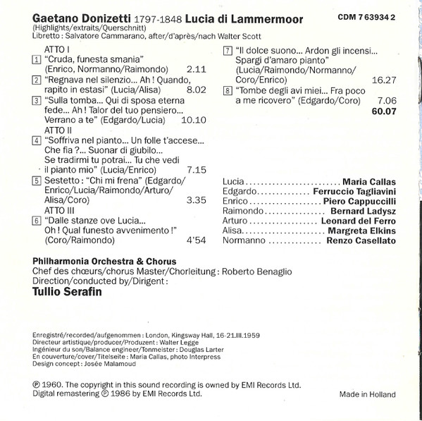Gaetano Donizetti - Lucia di Lammermoor Highlights - Used CD image 5