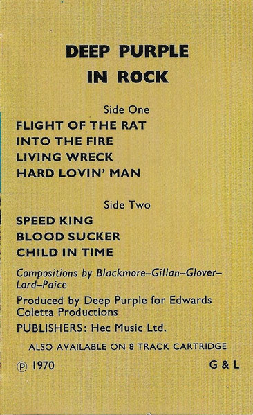 Deep Purple - In Rock - Used Cassette image 3