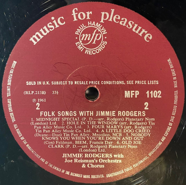 Jimmie Rodgers - Folk Songs With - Used Vinyl Record image 4