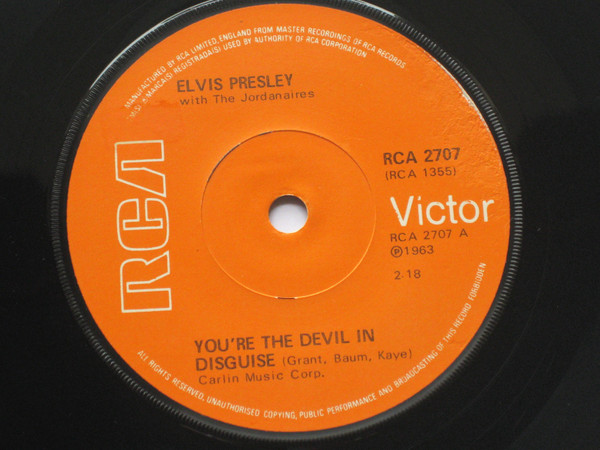 Elvis Presley - (You're The) Devil In Disguise - Used Vinyl Record 7" image 2