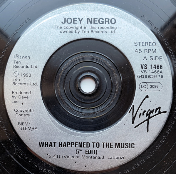 Joey Negro - What Happened To The Music - Used Vinyl Record 7" image 3
