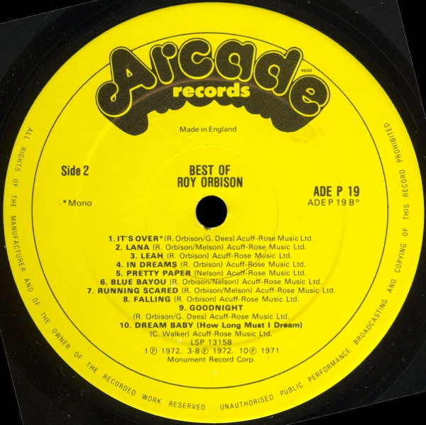 Roy Orbison - Best Of - Used Vinyl Record image 4