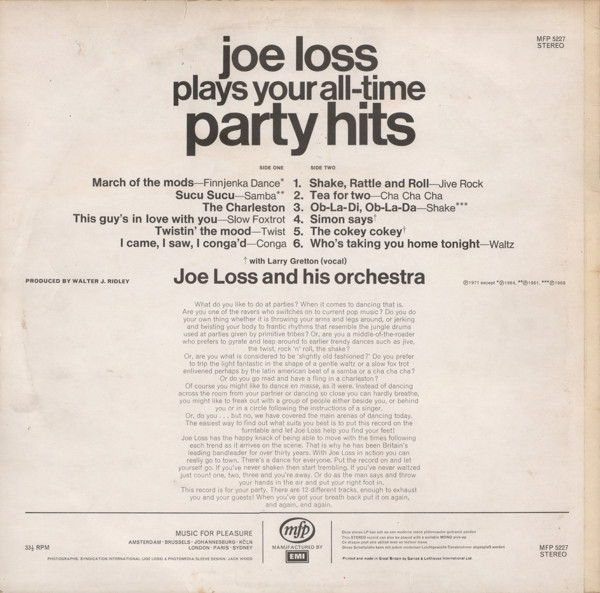 Joe Loss - Plays Your All-Time Party Hits - Used Vinyl Record image 2