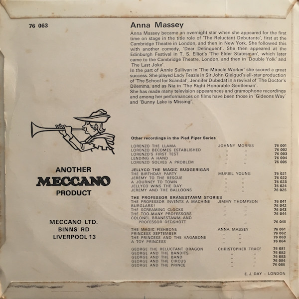 Anna Massey - Princess And The Vagabone - Used Vinyl Record 7" image 2