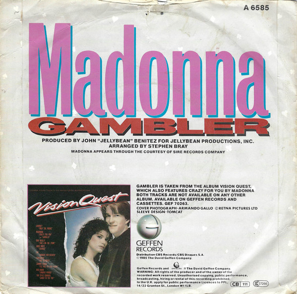 Madonna - Gambler - Used Vinyl Record 7" image 2