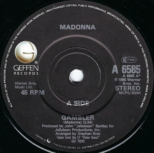 Madonna - Gambler - Used Vinyl Record 7" image 3