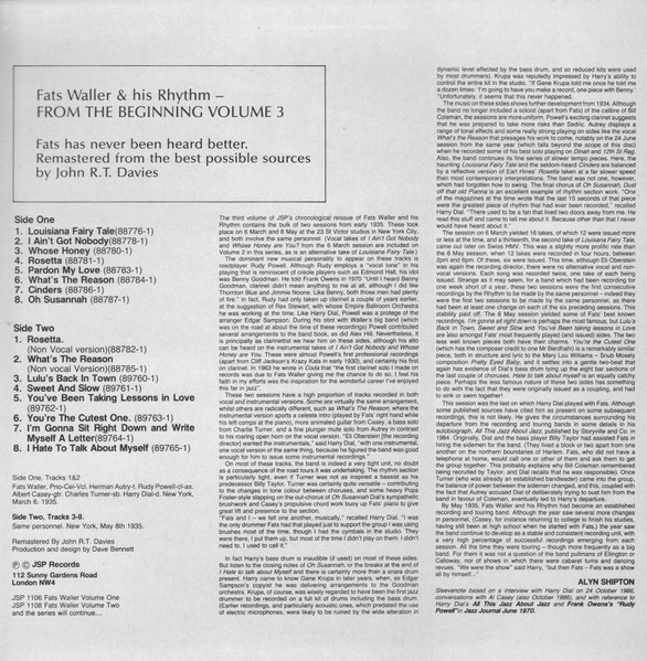 Fats Waller & His Rh - From The Beginning Volume 3 - Used Vinyl Record image 2