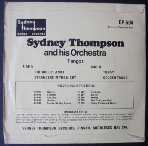 Sydney Thompson And - Tangos - Used Vinyl Record 7" image 2