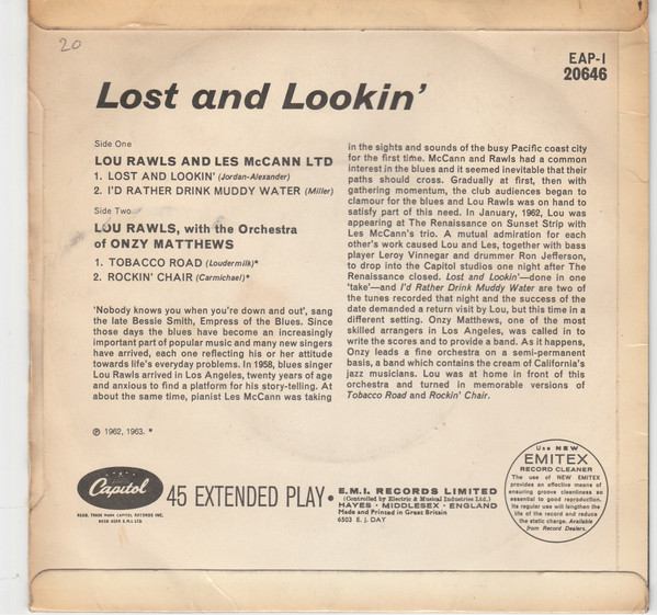 Lou Rawls - Lost and Lookin' - Used Vinyl Record 7" image 2