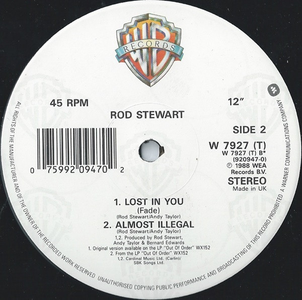Rod Stewart - Lost In You (Extended Remix) - Used Vinyl Record 12" image 4