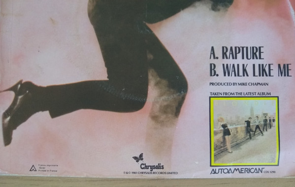 Blondie - Rapture - Used Vinyl Record 7" image 3
