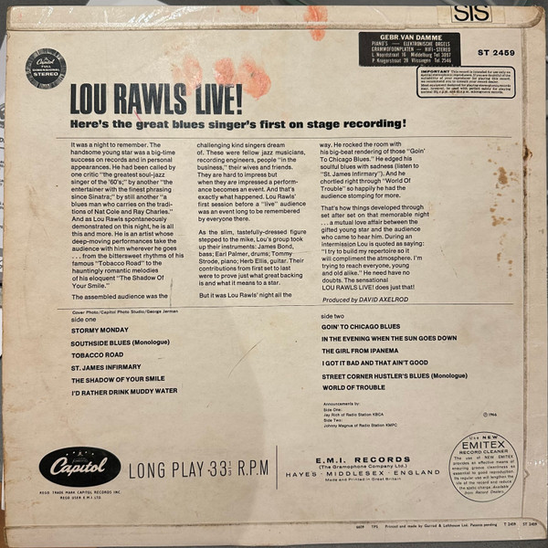 Lou Rawls - Live! - Used Vinyl Record image 2