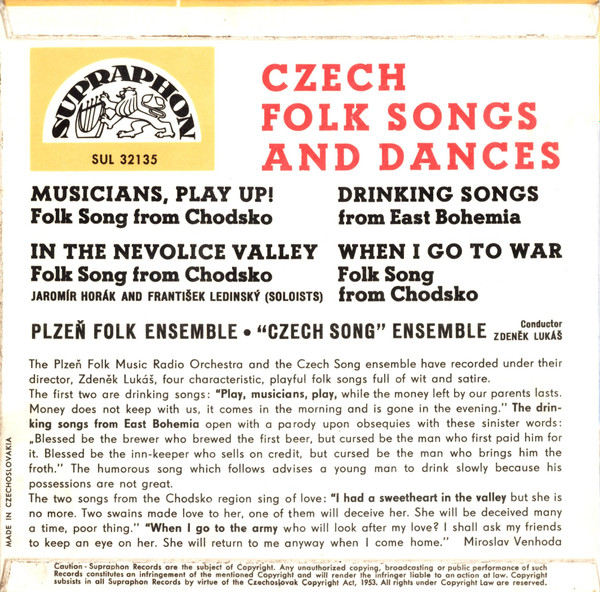Plzeňský Lidový S - Czech Folk Songs And Dance - Used Vinyl Record image 2