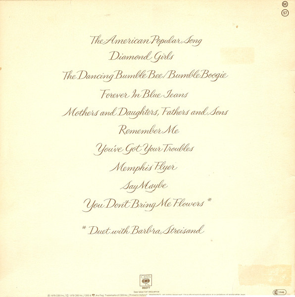 Neil Diamond - You Don't Bring Me Flowers - Used Vinyl Record image 2