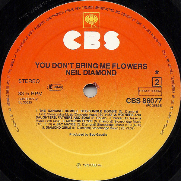 Neil Diamond - You Don't Bring Me Flowers - Used Vinyl Record image 4