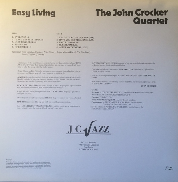 John Crocker Quartet - Easy Living - Used Vinyl Record image 2