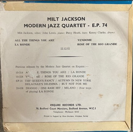 Modern Jazz Quartet - Milt Jackson Modern Jazz Quartet - Used Vinyl R image 2