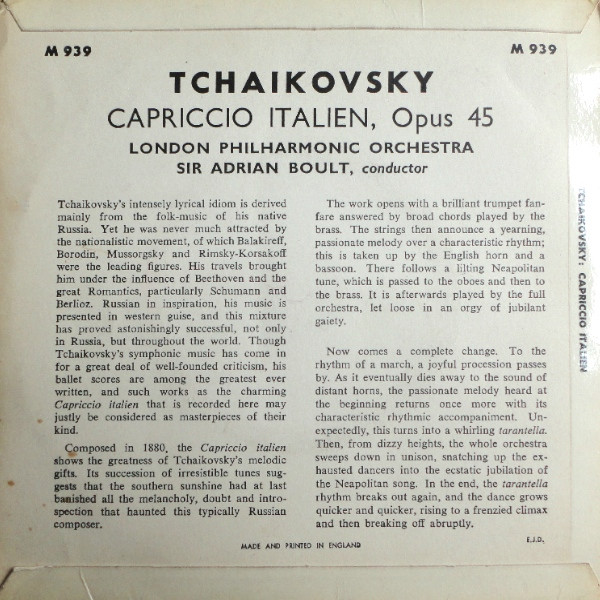 Pyotr Ilyich Tchaiko - Capriccio Italien - Used Vinyl Record 7" image 2