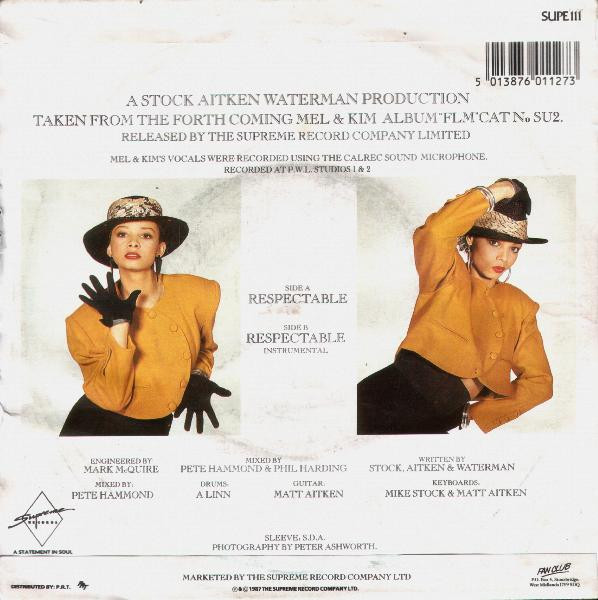 Mel & Kim - Respectable - Used Vinyl Record 7" image 2
