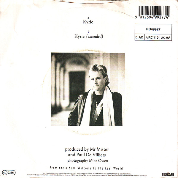 Mr. Mister - Kyrie - Used Vinyl Record 7" image 2