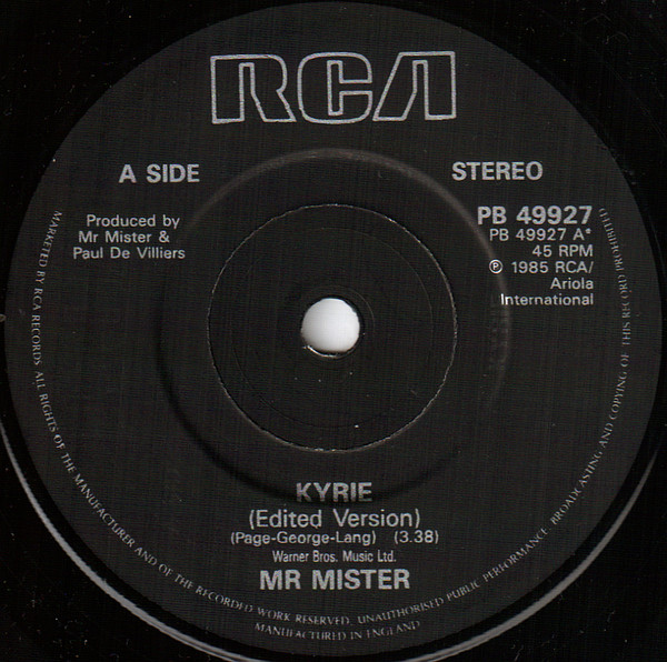 Mr. Mister - Kyrie - Used Vinyl Record 7" image 3