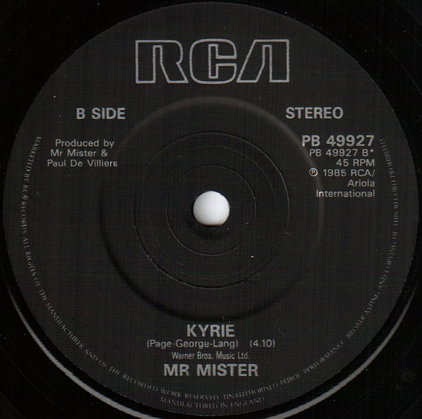Mr. Mister - Kyrie - Used Vinyl Record 7" image 4