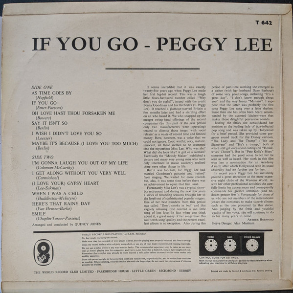 Peggy Lee - If You Go - Used Vinyl Record image 2