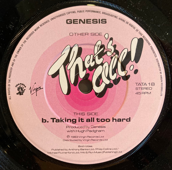 Genesis - That's All - Used Vinyl Record 7" image 4