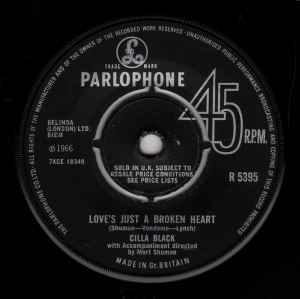 Cilla Black - Love's Just A Broken Heart - Used Vinyl Record 7" image 1