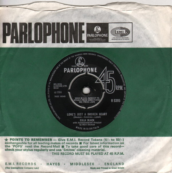 Cilla Black - Love's Just A Broken Heart - Used Vinyl Record 7" image 3