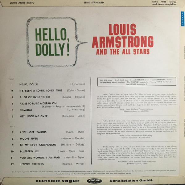Louis Armstrong And - Hello, Dolly! - Used Vinyl Record image 2