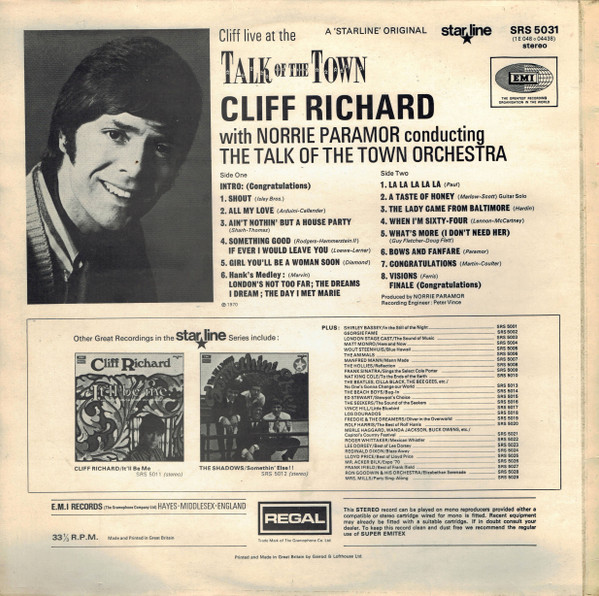 Cliff Richard - Cliff Live At The Talk Of The Town - Used Vinyl Record image 2