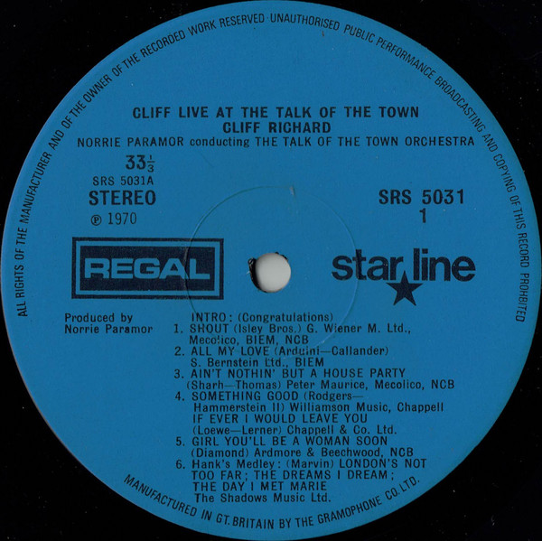Cliff Richard - Cliff Live At The Talk Of The Town - Used Vinyl Record image 3