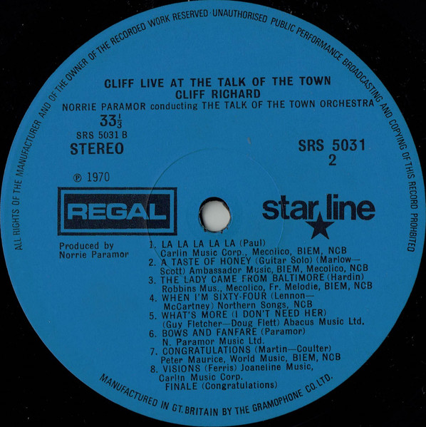 Cliff Richard - Cliff Live At The Talk Of The Town - Used Vinyl Record image 4