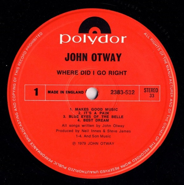 John Otway - Where Did I Go Right? - Used Vinyl Record image 3