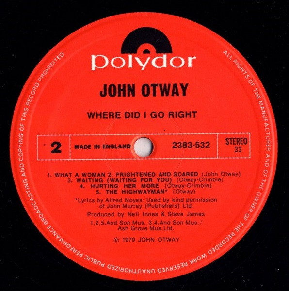 John Otway - Where Did I Go Right? - Used Vinyl Record image 4