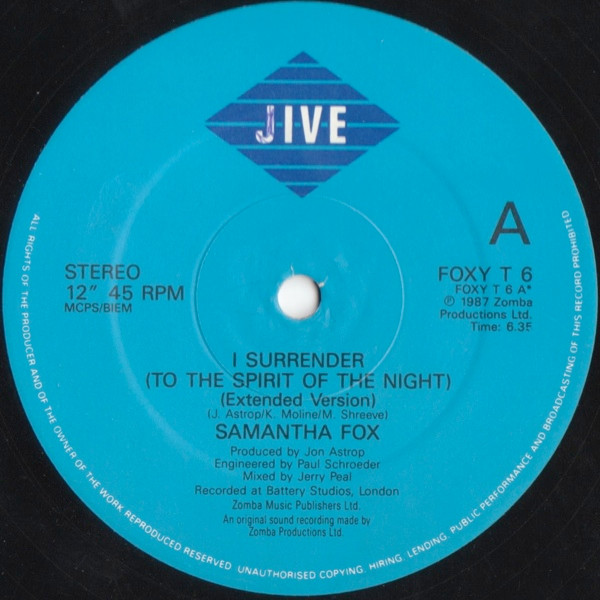 Samantha Fox - I Surrender (To The Spirit Of The Night) - Used Vinyl Re image 3
