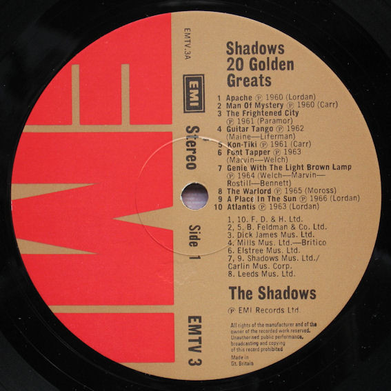 Shadows - 20 Golden Greats - Used Vinyl Record image 3
