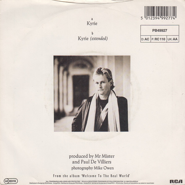 Mr. Mister - Kyrie - Used Vinyl Record 7" image 2