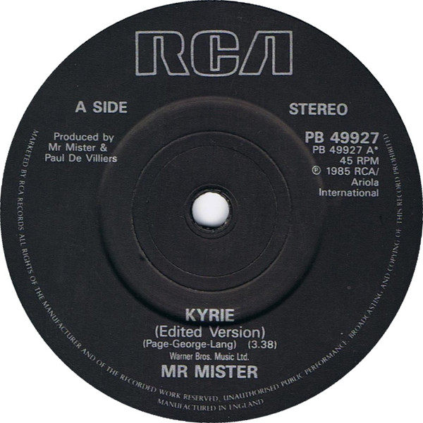 Mr. Mister - Kyrie - Used Vinyl Record 7" image 3