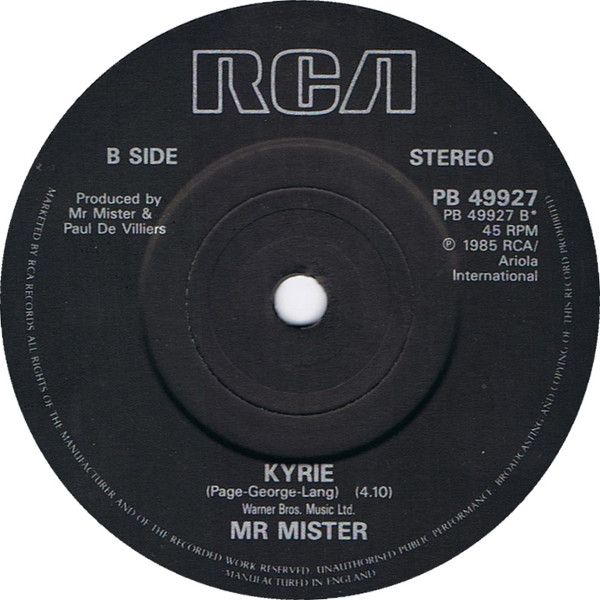 Mr. Mister - Kyrie - Used Vinyl Record 7" image 4
