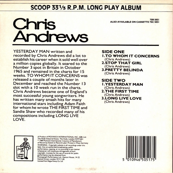 Chris Andrews (3) - Chris Andrews - Used Vinyl Record 7" image 2