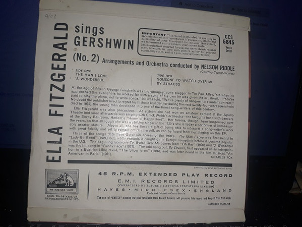 Ella Fitzgerald - Sings Gershwin No.2 - Used Vinyl Record 7" image 2
