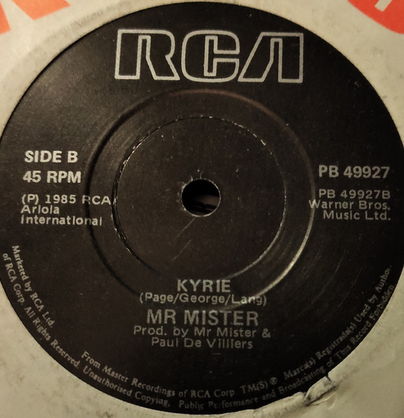 Mr. Mister - Kyrie - Used Vinyl Record 7" image 2