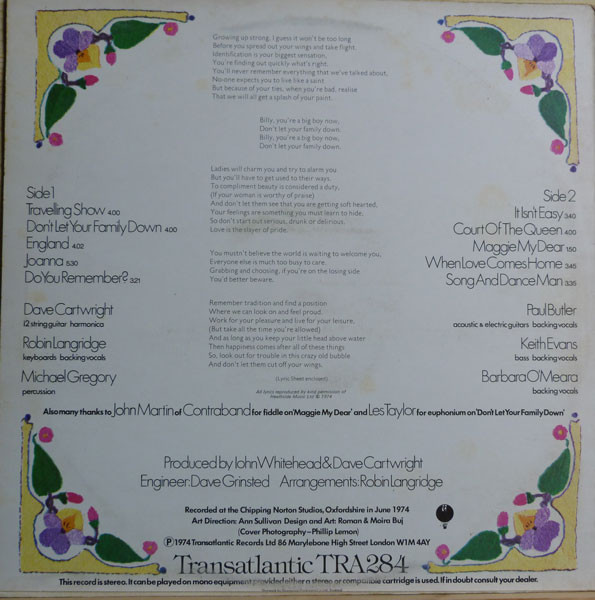 Dave Cartwright - Don't Let Your Family Down - Used Vinyl Record image 2