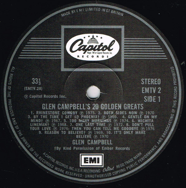 Glen Campbell - 's Twenty Golden Greats - Used Vinyl Record image 3