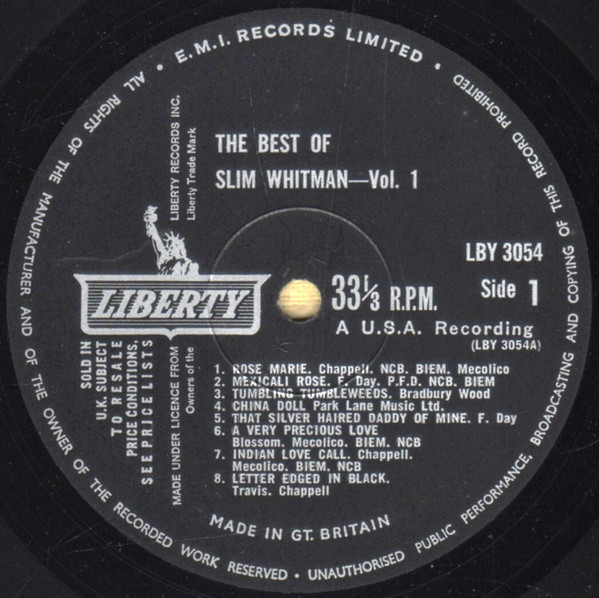 Slim Whitman - Best Of  Volume One - Used Vinyl Record image 3
